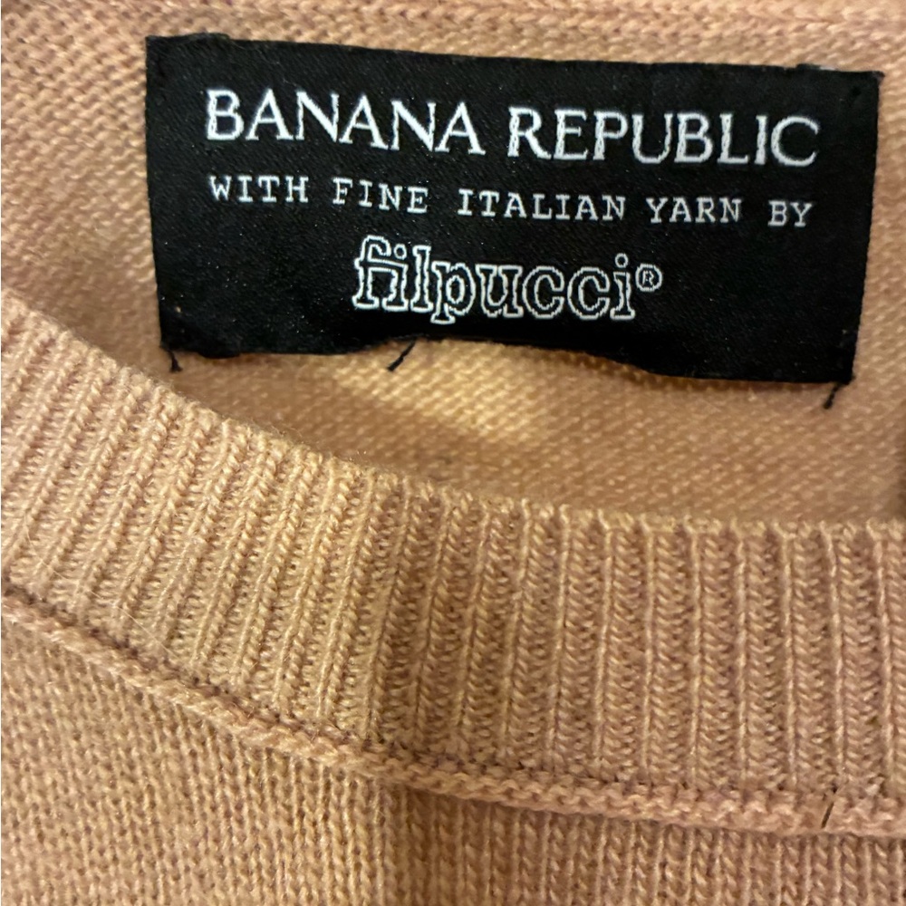 Banana Republic XS Crewneck Merino Wool Blend Sweater Bow Preppy Grandma Neutral - Picture 4 of 6